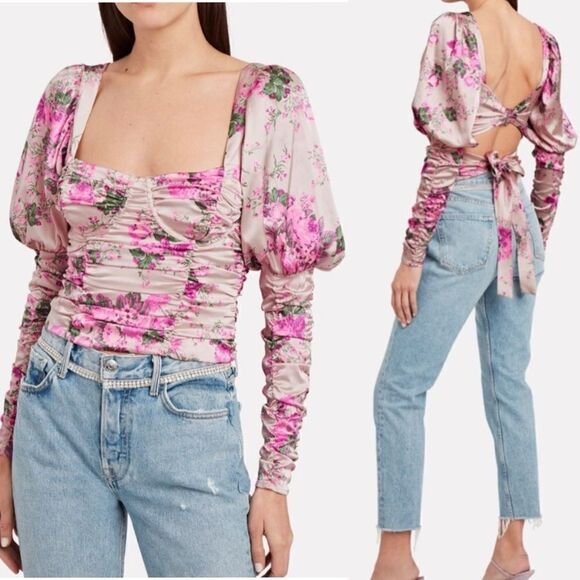 For Love and Lemons Palais Pink Crop Top Floral Blouse Size XS - Picture 1 of 13